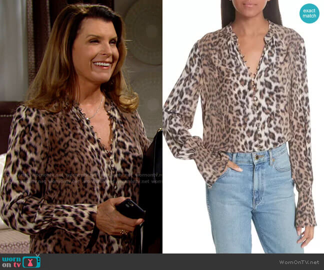 Joie Tariana Leopard Print Silk Blouse worn by Sheila Carter (Kimberlin Brown) on The Bold and the Beautiful