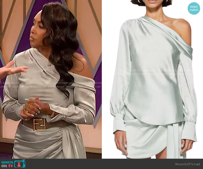 Jonathan Simkhai Alice Classic Woven One Shoulder Top in Lichen