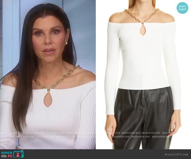 Jonathan Simkhai Quinn Chain-Embellished Rib Knit Top worn by Heather Dubrow on The Real Housewives of Orange County