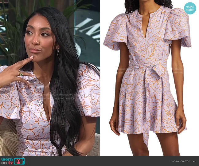 Jonathan Simkhai Virginia Belted Floral Puff-Sleeve Minidress