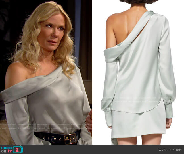 Jonathan Simkhai Alice Blouse in Lichen worn by Brooke Logan (Katherine Kelly Lang) on The Bold and the Beautiful