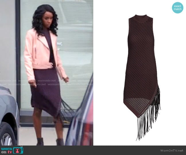 Jonathan Simkhai Chelle Dress in Chocolate Black worn by Karen Mott (Ebony Obsidian) on Tyler Perrys Sistas