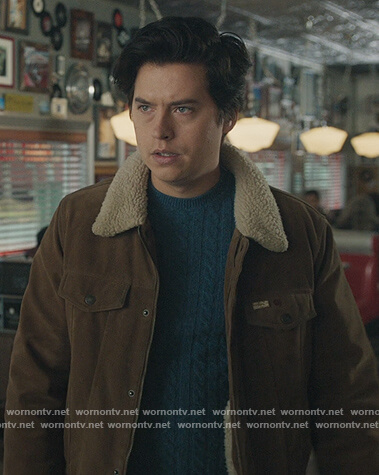 Jughead’s brown jacket with shearling collar on Riverdale