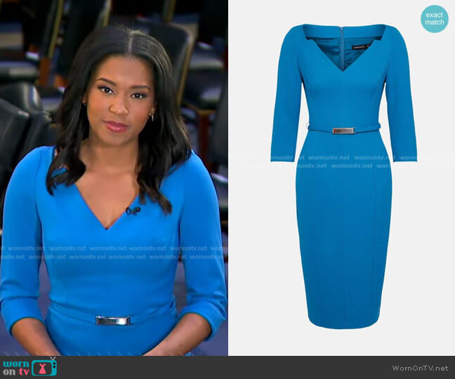 Karen Millen Forever Bar Belt Dress worn by Rachel Scott on Good Morning America