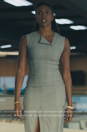 Kate’s gray plaid sheath dress on Billions