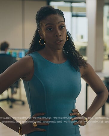 Kate’s blue sleeveless sheath dress on Billions