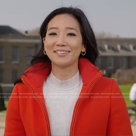 Kathy’s red zip front jacket coat on Today