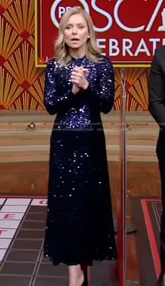 Kelly’s sequin long sleeve maxi dress on Live with Kelly and Ryan