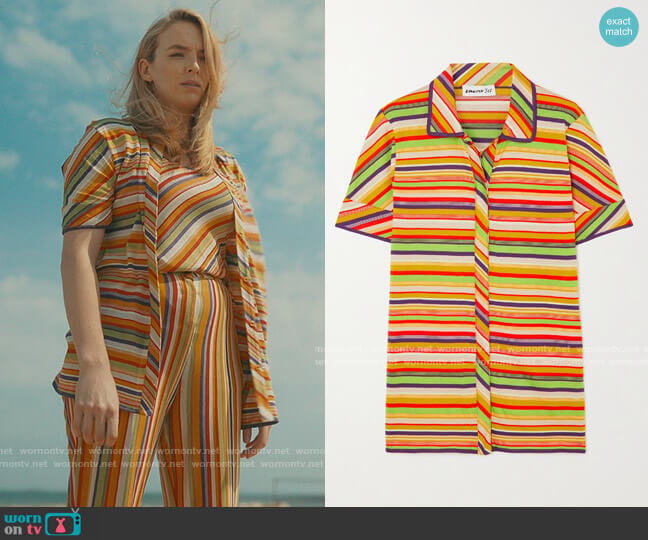 Kenneth Ize Striped Silk Blend Shirt worn by Villanelle (Jodie Comer) on Killing Eve
