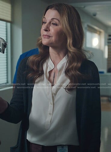 Kit’s ivory band collar blouse on The Resident
