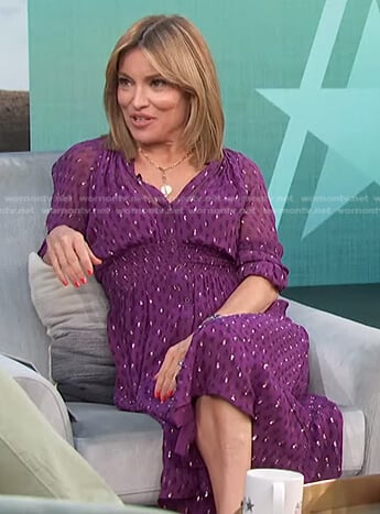 Kit’s purple printed smocked waist dress on Access Hollywood