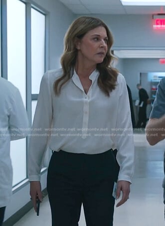 Kit’s ivory band collar blouse on The Resident