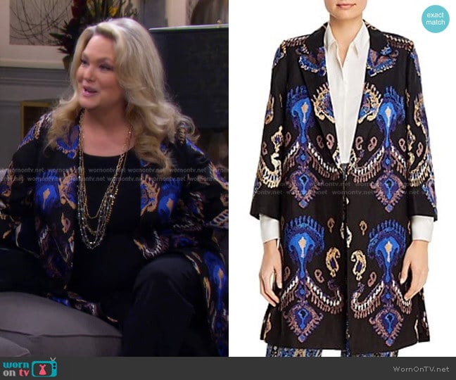 Kobi Halperin Paige Embroidered Coat worn by Anna DiMera (Leann Hunley) on Days of our Lives