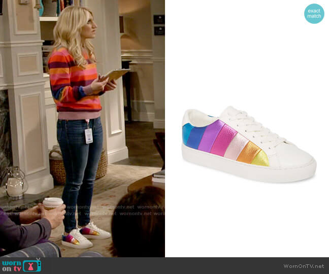 Kurt Geiger London Rainbow Shop Lane Rainbow Sneaker worn by Gina Dabrowski (Annaleigh Ashford) on B Positive