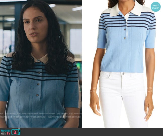La Ligne Short Sleeve Merino Wool Polo Shirt worn by Eva Victor (Rian) on Billions