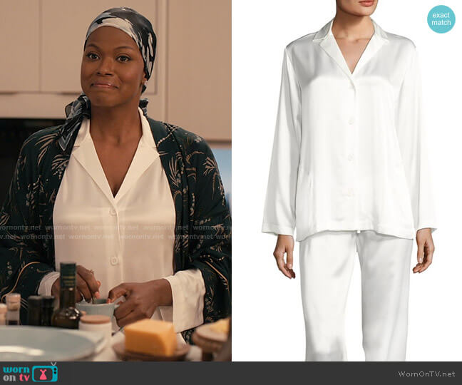 La Perla Silk Long-Sleeve Pajama Set in Ivory worn by Vivian Banks (Cassandra Freeman) on Bel-Air