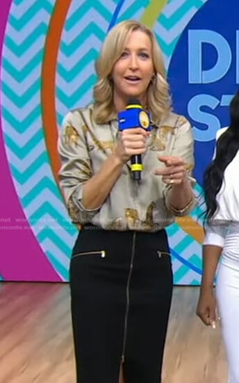 Lara’s green animal print blouse and black skirt on Good Morning America