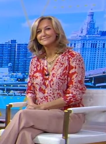 Lara’s red abstract print blouse on Good Morning America