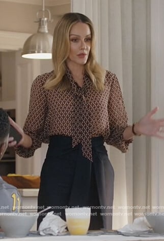 Laura’s geometric print tie neck blouse on All American