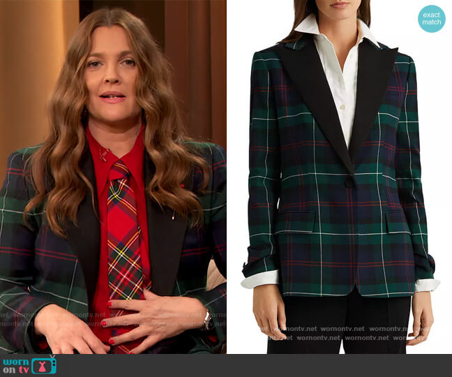 Ralph Lauren Plaid One Button Blazer worn by Drew Barrymore on The Drew Barrymore Show