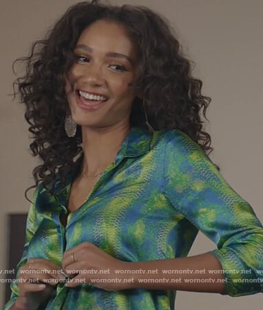 Layla’s satin snakeskin print blouse on All American