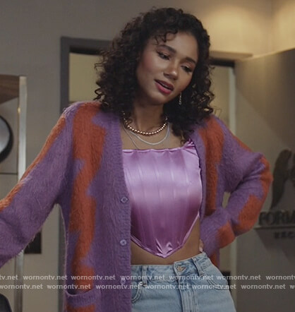 Layla’s purple corset top and cardigan on All American
