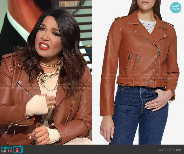 Levi's Faux Leather Belted Moto Jacket worn by Kym Whitley on E! News