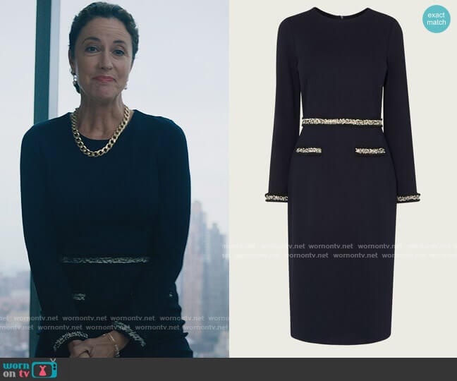 LK Bennett Vinnie Navy Jersey Tweed Trim Shift Dress