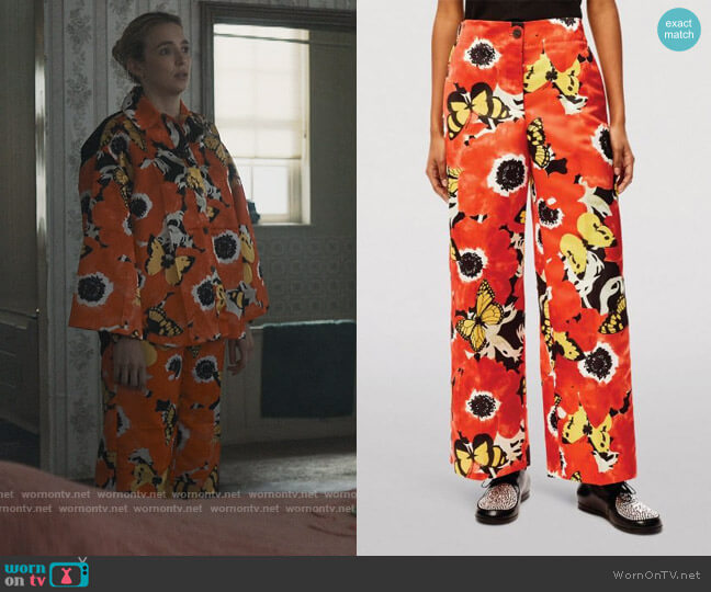 Loewe X Joe Brainard Pansies Print Trousers worn by Villanelle (Jodie Comer) on Killing Eve