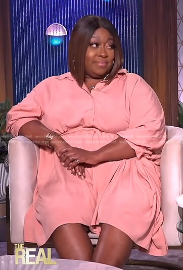 Loni’s pink tie waist shirtdress on The Real