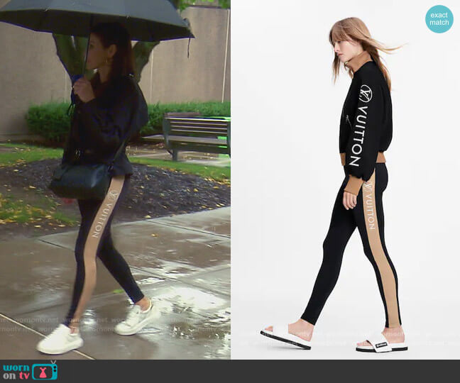 Louis Vuitton Shiny Insert Leggings worn by Heather Dubrow on The Real Housewives of Orange County