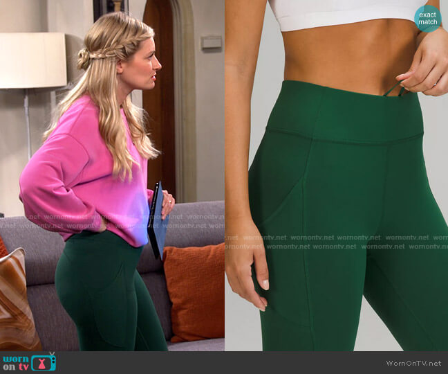 Lululemon Invigorate Leggings in Everglade Green worn by Gemma (Beth Behrs) on The Neighborhood
