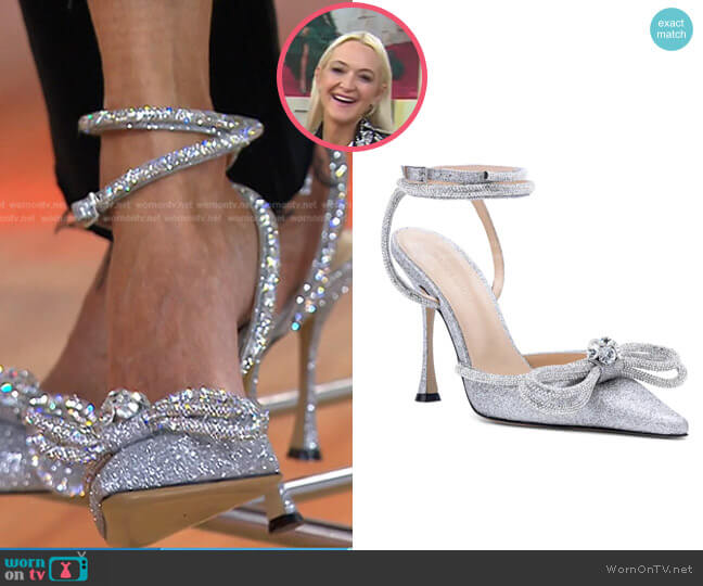 Mach & Mach Glitter Double Crystal Bow Pointed Toe Pump