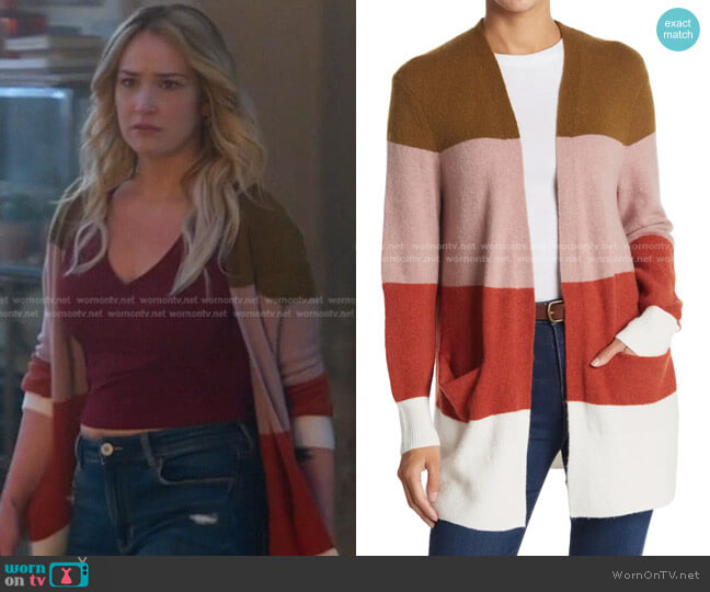 Madewell Stripe Print Cozy Short Walker Cardigan worn by Davia (Emma Hunton) on Good Trouble