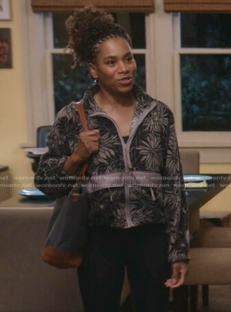 Maggie’s black floral fleece jacket  on Greys Anatomy