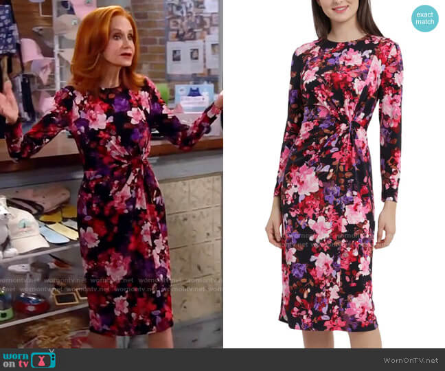 Maggy London Floral Front Twist Long Sleeve Midi Dress worn by Sheila (Swoosie Kurtz) on Call Me Kat