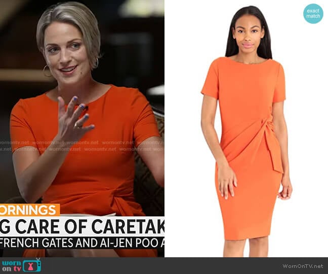 Maggy London Short Sleeve Dream Crepe Sheath with Side Waist Detail worn by Jamie Yuccas on CBS Mornings