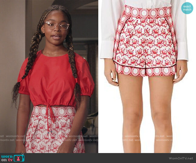 Maje Ibiza Collection Ioli Wide-Cut Embroidered Shorts worn by Diane Johnson (Marsai Martin) on Black-ish