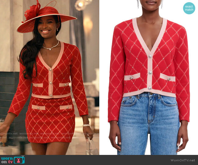 Maje Marguerity Cardigan worn by Hilary Banks (Coco Jones) on Bel-Air