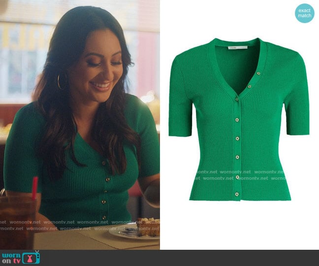 Maje Mimosa Cropped Ribbed Cardigan worn by Ana Torres (Francia Raisa) on Grown-ish