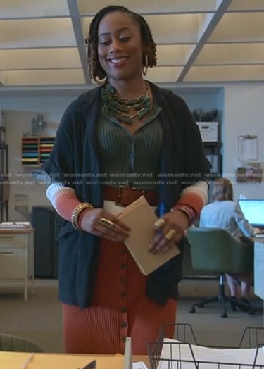Malika’s tie dye colorblock dress on Good Trouble