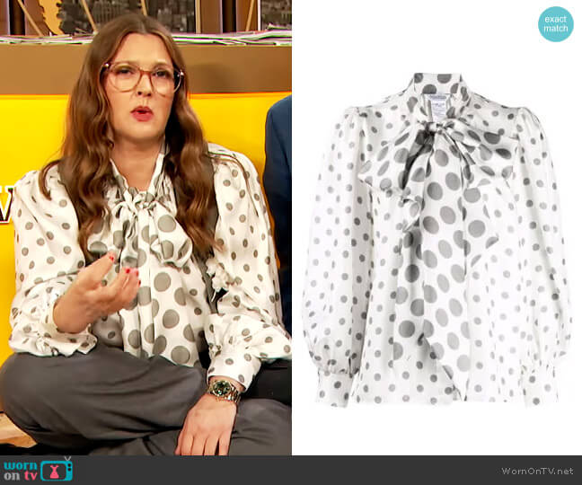 Max Mara Eschilo blouse worn by Drew Barrymore on The Drew Barrymore Show