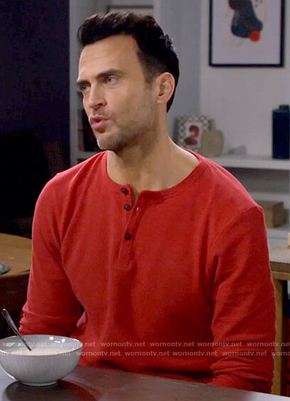 Max’s red henley shirt on Call Me Kat