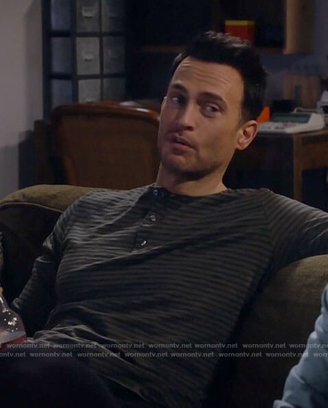 Max’s grey striped henley tee on Call Me Kat