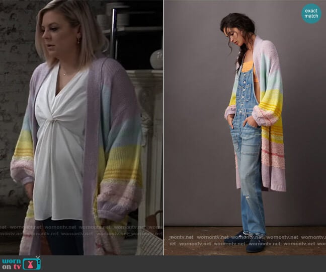 Anthropologie Kimmie Ombre Duster Cardigan worn by Maxie Jones (Kirsten Storms) on General Hospital