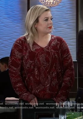 Maxie’s red paisley print sweater on General Hospital