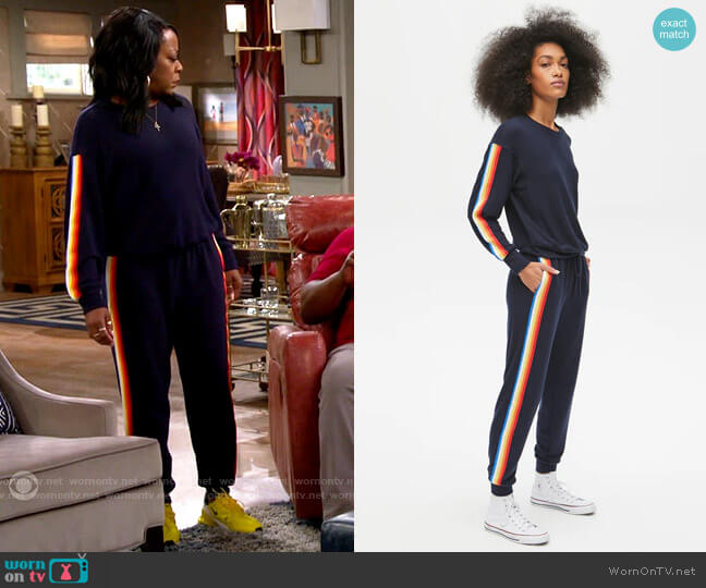 Michael Stars Gigi Pullover with Stripe Trim worn by Tina Butler (Tichina Arnold) on The Neighborhood