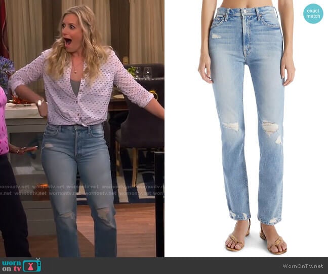 Mother Rider Skimp Jeans in The Confession worn by Gemma (Beth Behrs) on The Neighborhood