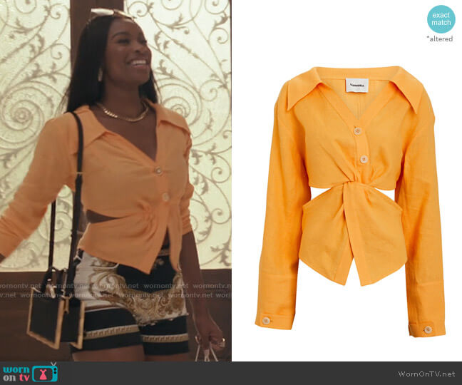 Nanushka Rasha Shirt worn by Hilary Banks (Coco Jones) on Bel-Air