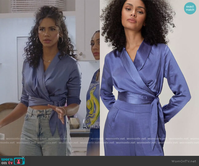 Nasty Gal Fitted Satin Cropped Evening Blouse worn by Layla Keating (Greta Onieogou) on All American